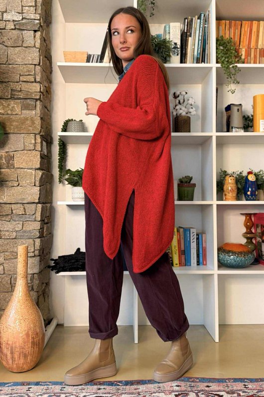  Big Softie Super Slant Knit Jumper Deep Ruby